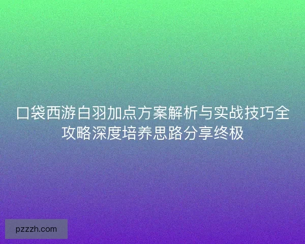 口袋西游白羽加点方案解析与实战技巧全攻略深度培养思路分享终极